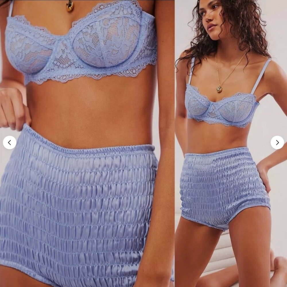 NWT Free People Bloomer Small Ruched Detail Periwinkle Blue Stretch Shorts